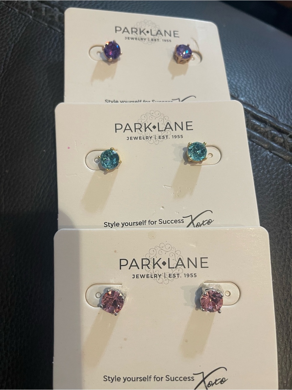 Park Lane Gold-Tone Crystal Stud Set — Purple, Teal, Pink - Picture 1 of 1